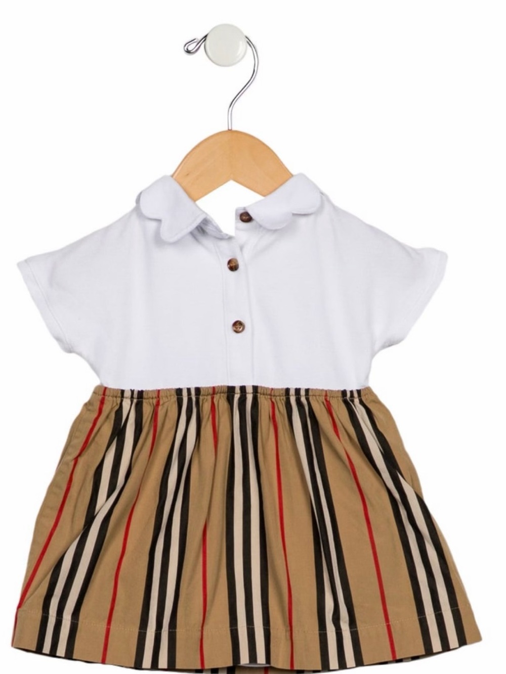 Burberry White Top with Beige/Black/Red Striped Skirt Kids Formal Dress